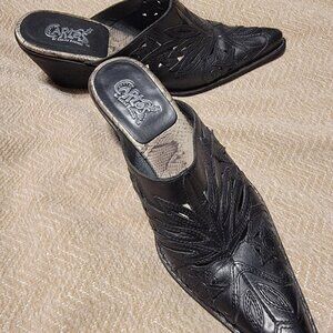 Carlos Santa Black Leather Cowboy Mules Size 6 Gently Loved